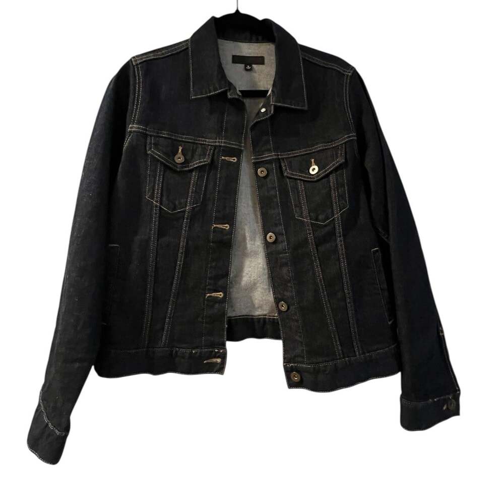 Uniqlo Classic Dark Blue Workwear Retro Boho Preppy Minimal Denim Jean Jacket-M